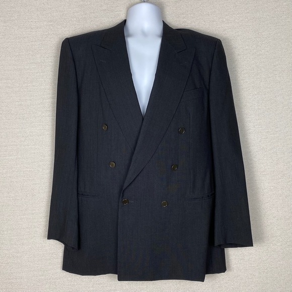 Vtg Canali Blazer Mens 52L US 42 Black Double Breasted Tailored Made in Italy